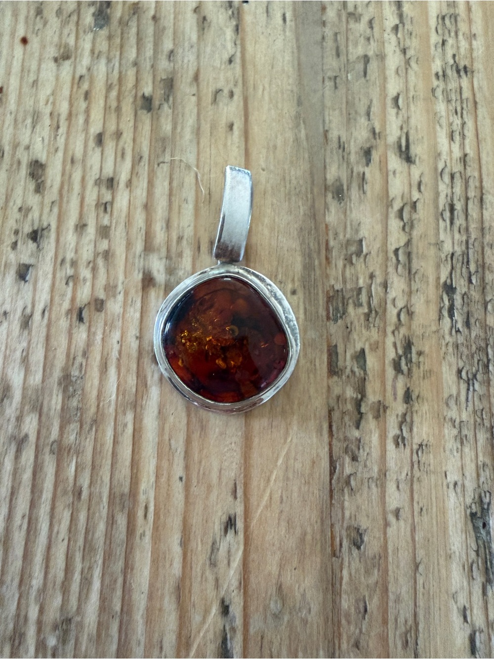 Sterling Silver Amber Pendant - Deep Cognac Brown